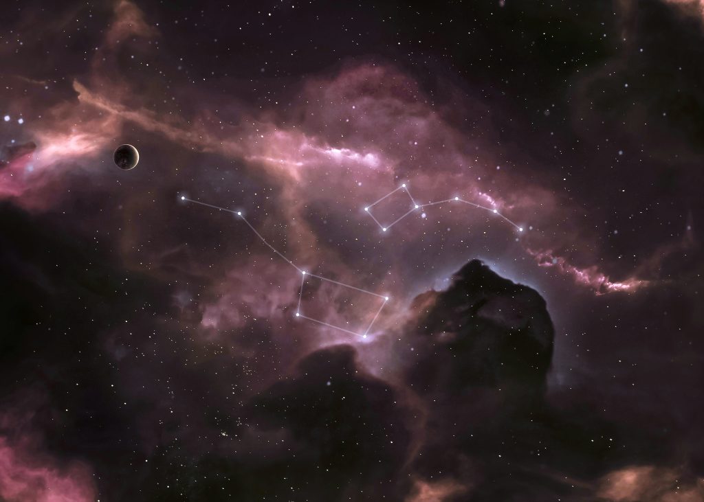 Constelaciones en un fondo rosa y negro